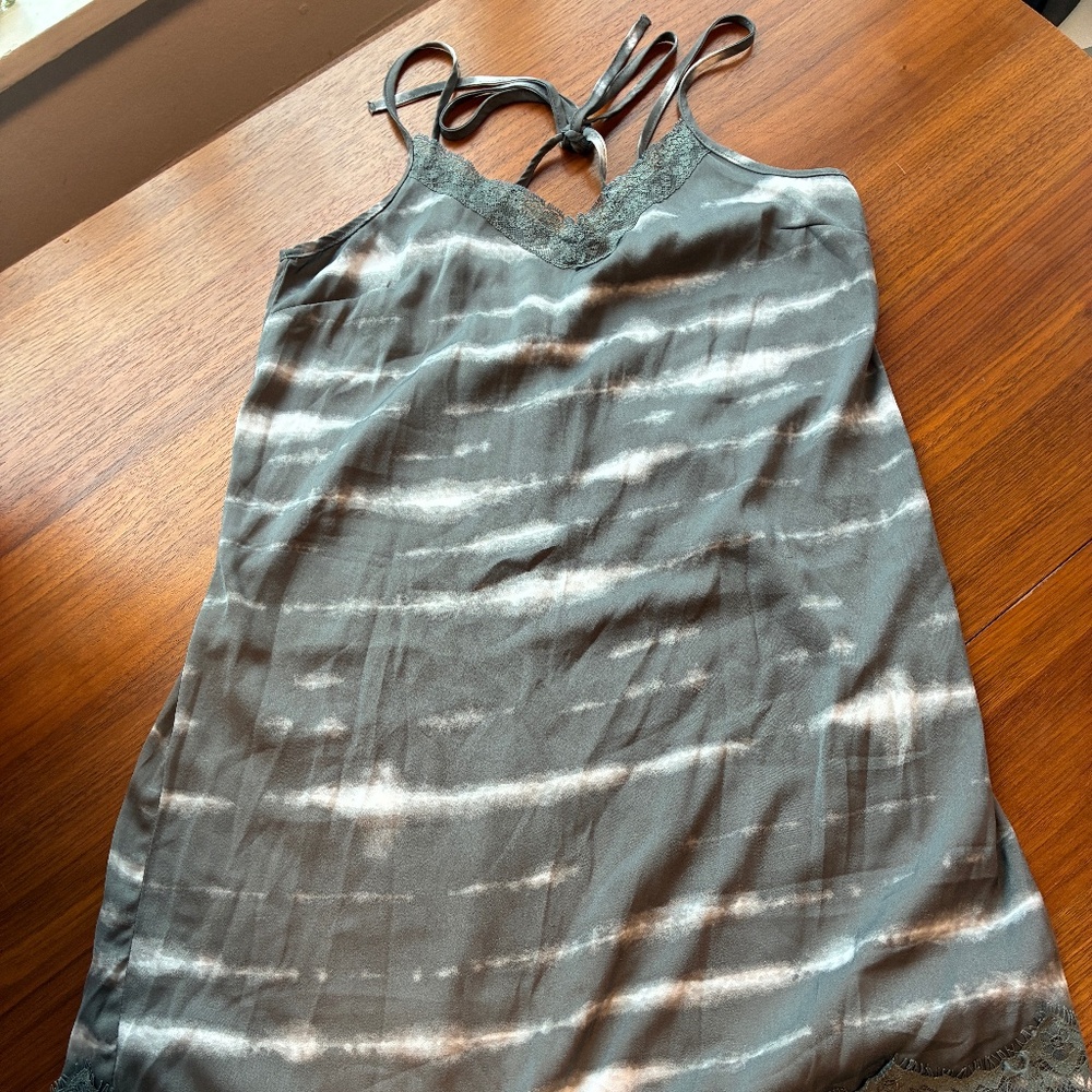 Aerie grey and white slip dress with lace detail
